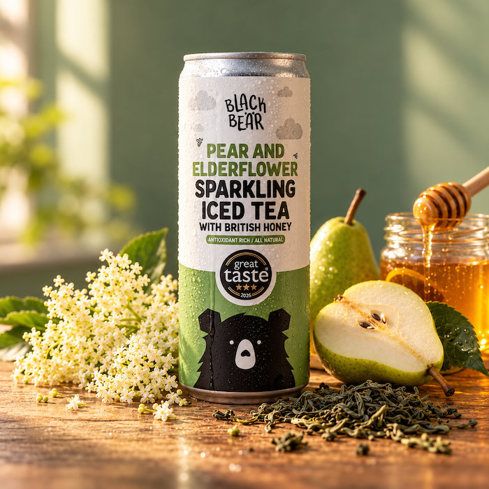 Black Bear Honey Co : Pear and Elderflower Sparkling Green Tea with Pure British Honey (12 x 250ml)