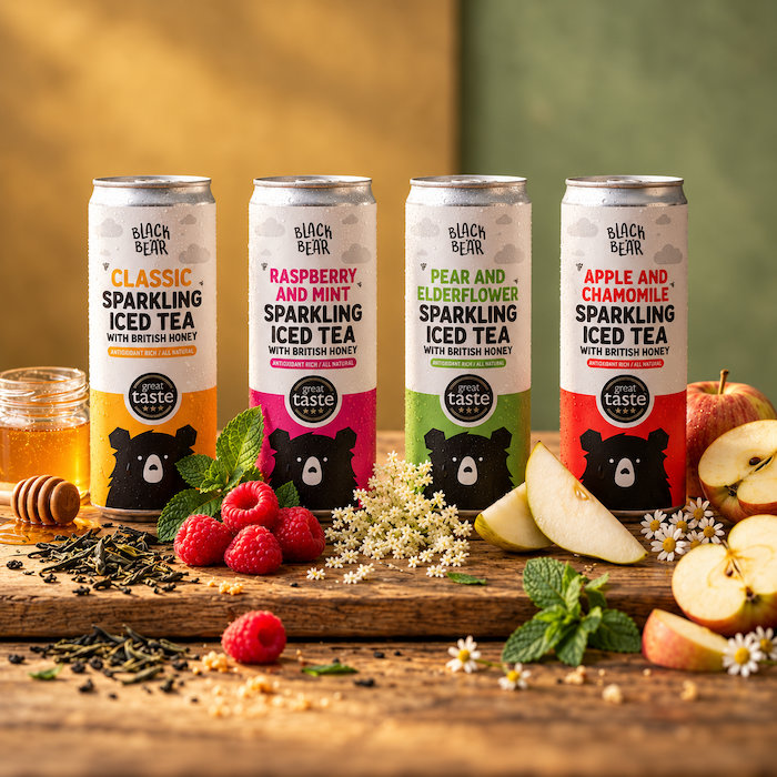 Black Bear Honey Co : Sparkling Tea with Pure British Honey Mixed Pack (3 x 4 x 250ml)