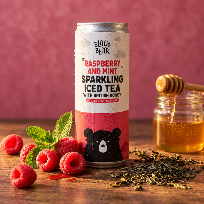 Black Bear Honey Co : Raspberry & Mint Cold Brewed Sparkling Tea with Pure British Honey (24 x 250ml)